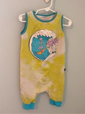 Rags - Kids Tie-Dye Surf Skeleton One-Piece Romper - Teal Trim